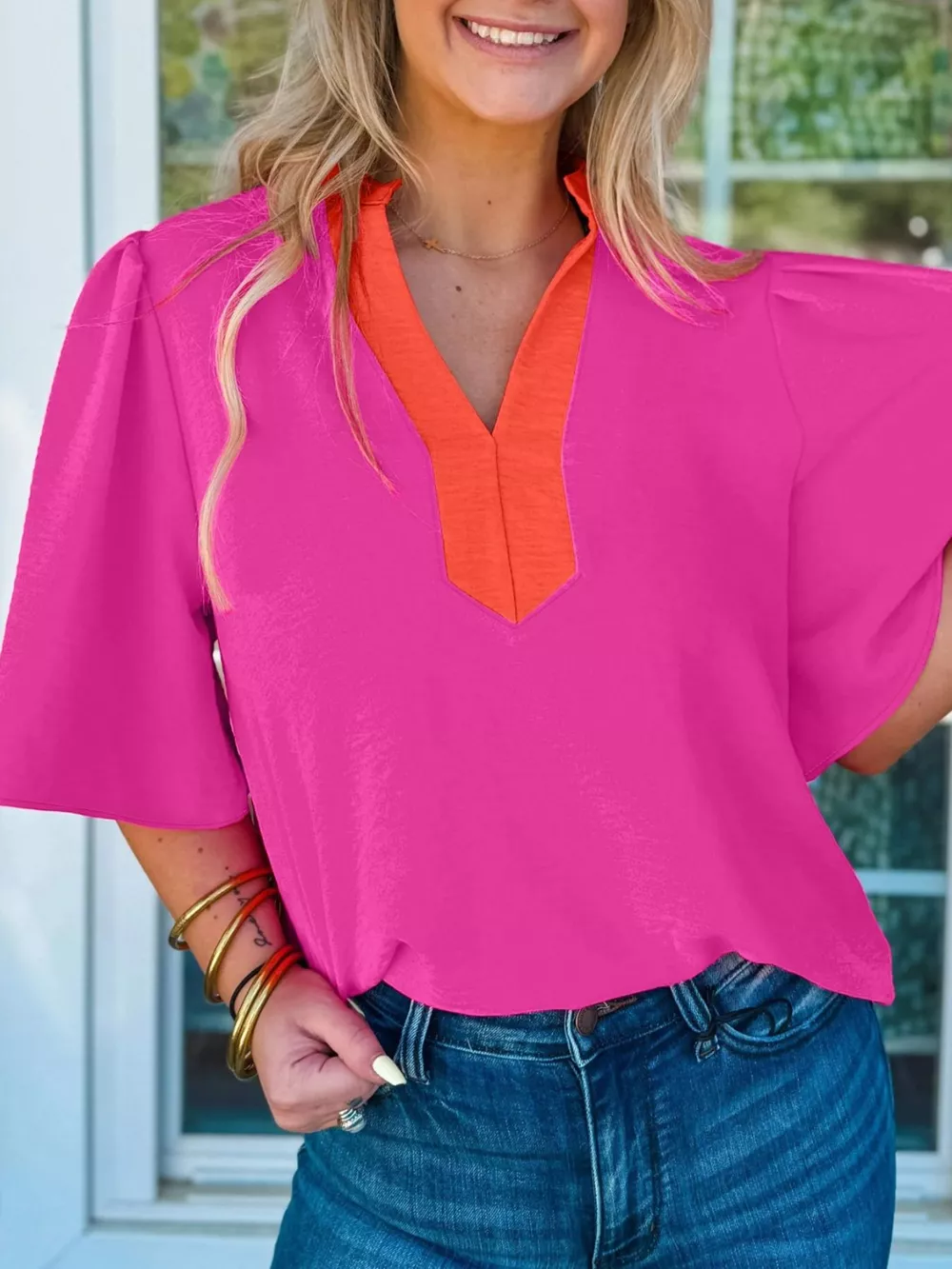 Notched Half Sleeve Blouse, image 7