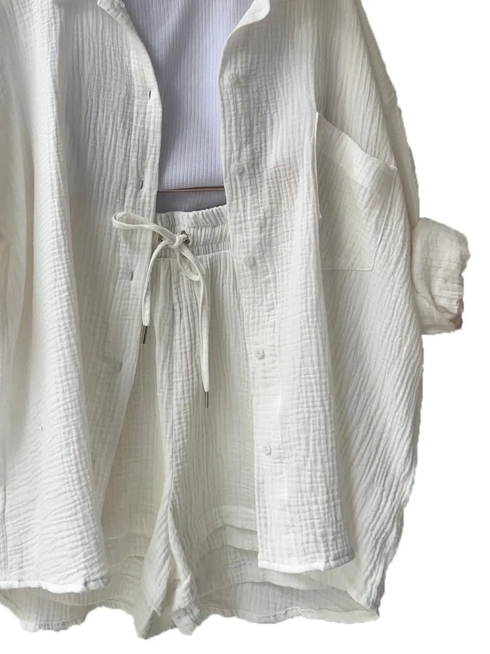 Textured Button Up Shirt and Shorts Set, image 9