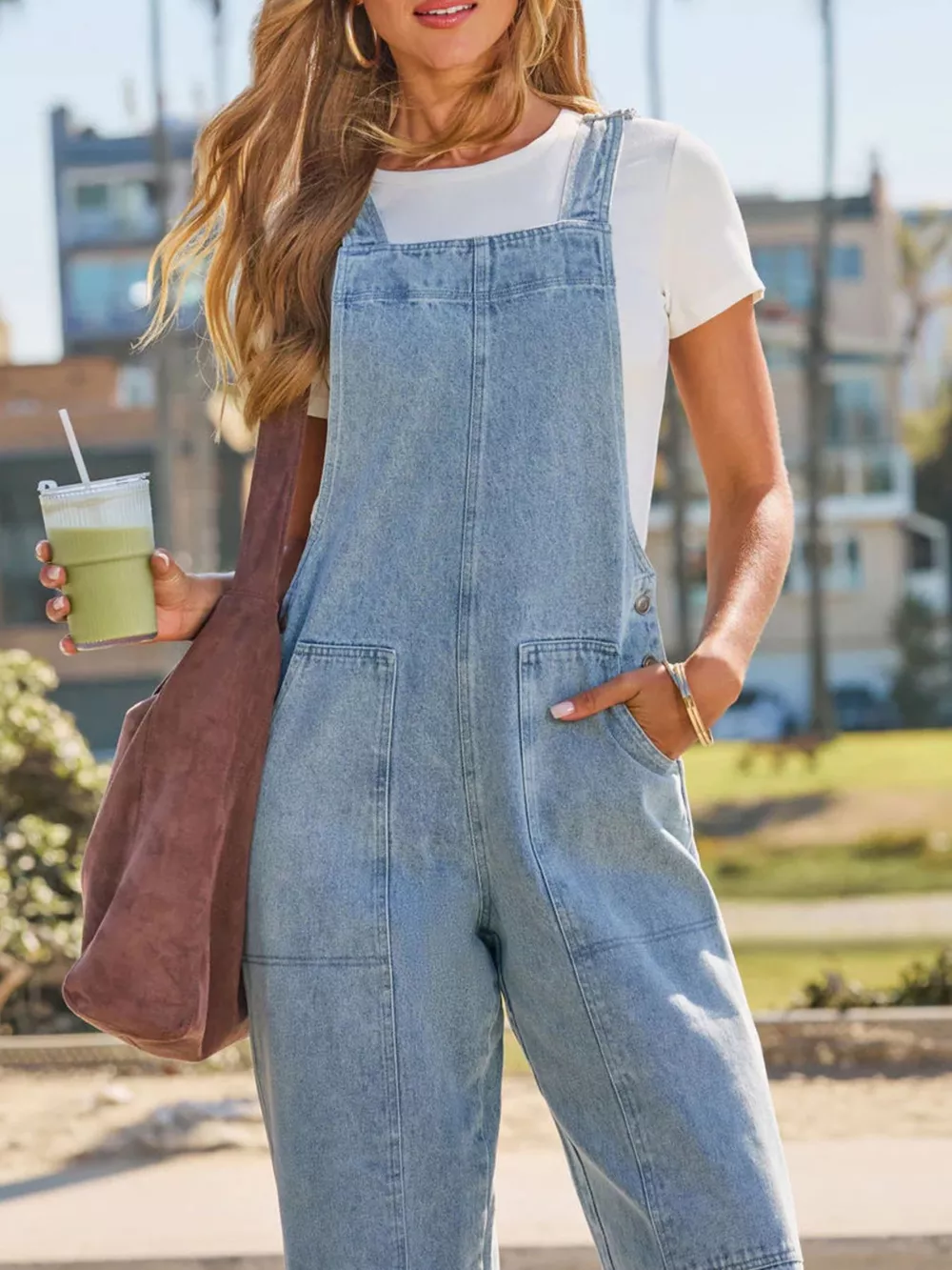 Wash Wide-Leg Denim Overalls, image 2