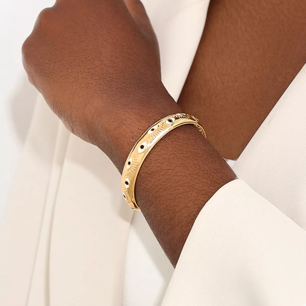 Evil Eye Open Bangle Bracelet