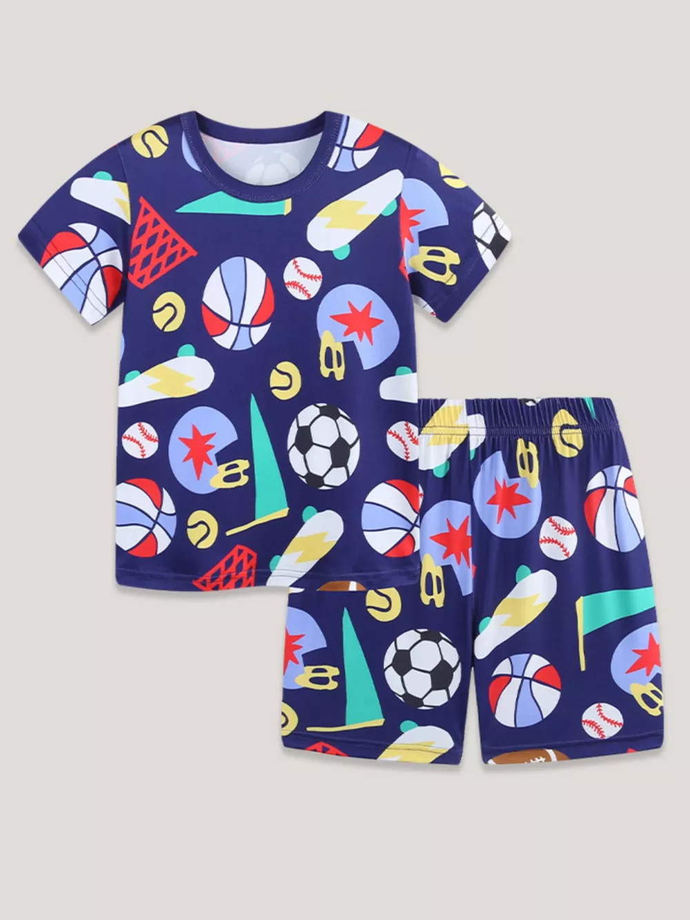 Children's Sporty Print Round Neck Tee and Shorts Set, image 2