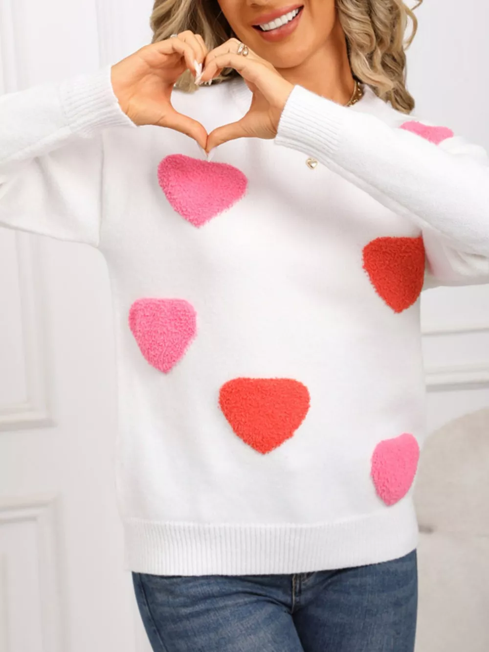 Valentine's Day Heart Pattern Long Sleeve Sweater, image 12