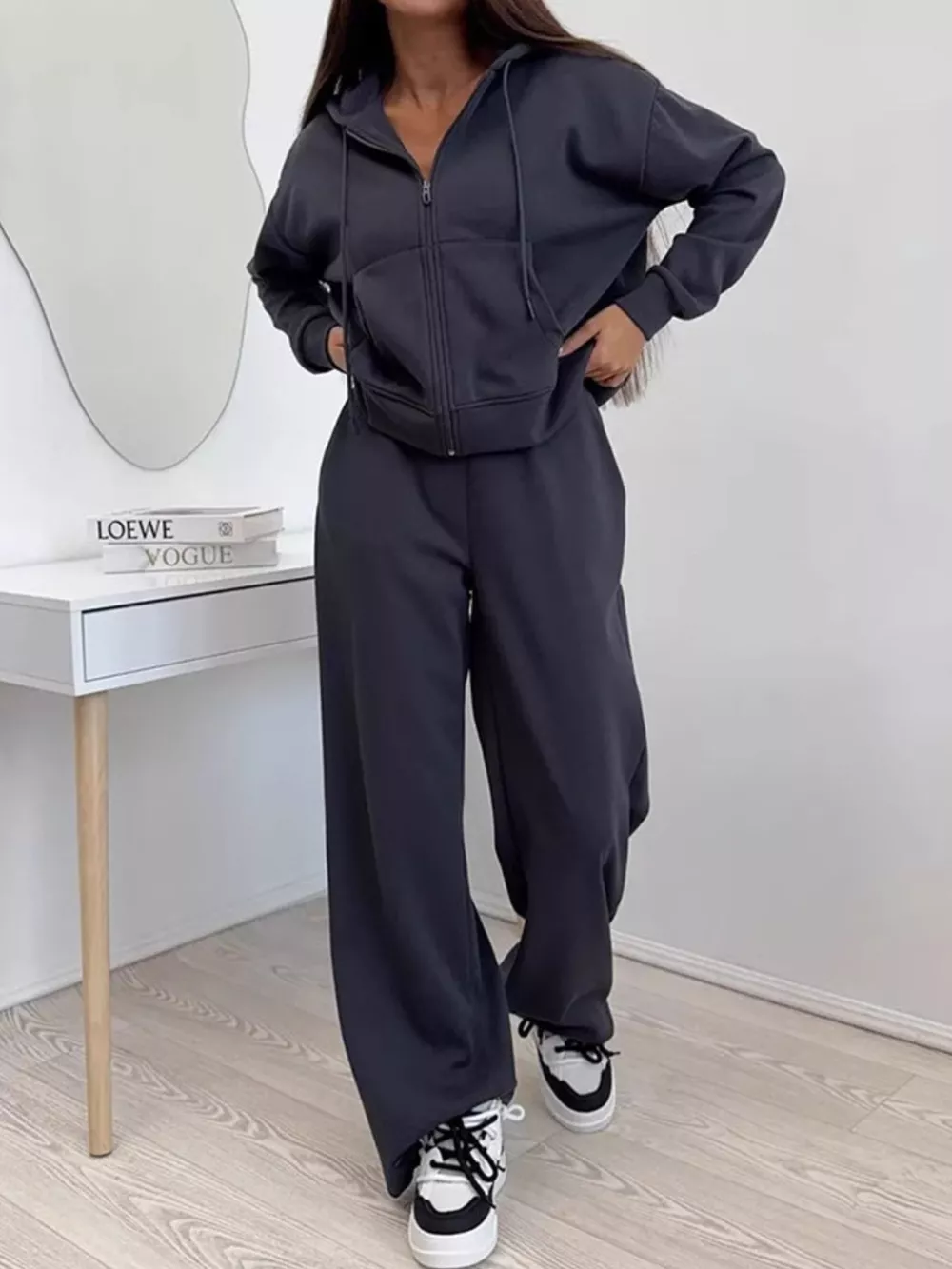 Zip-Up Hoodie and Wide-Leg Pants Set, image 16