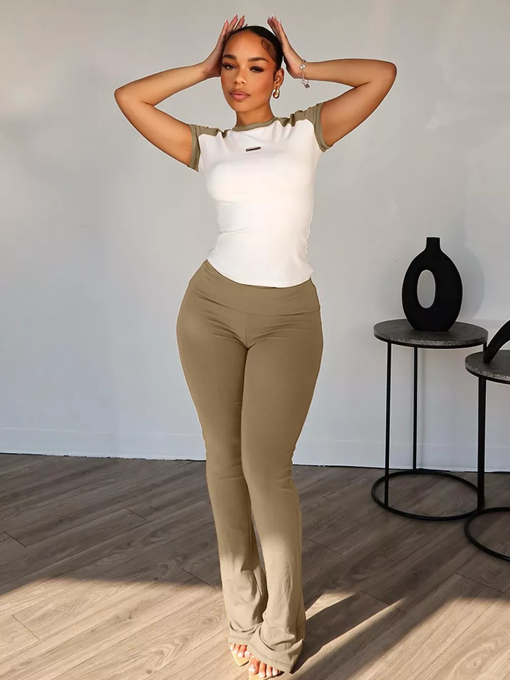 Contrast Short Sleeve Tee and Pants Set, image 11