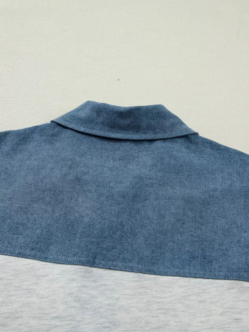 Color Block Denim Patchwork Button Polo Collar Short Sleeve Top, image 2