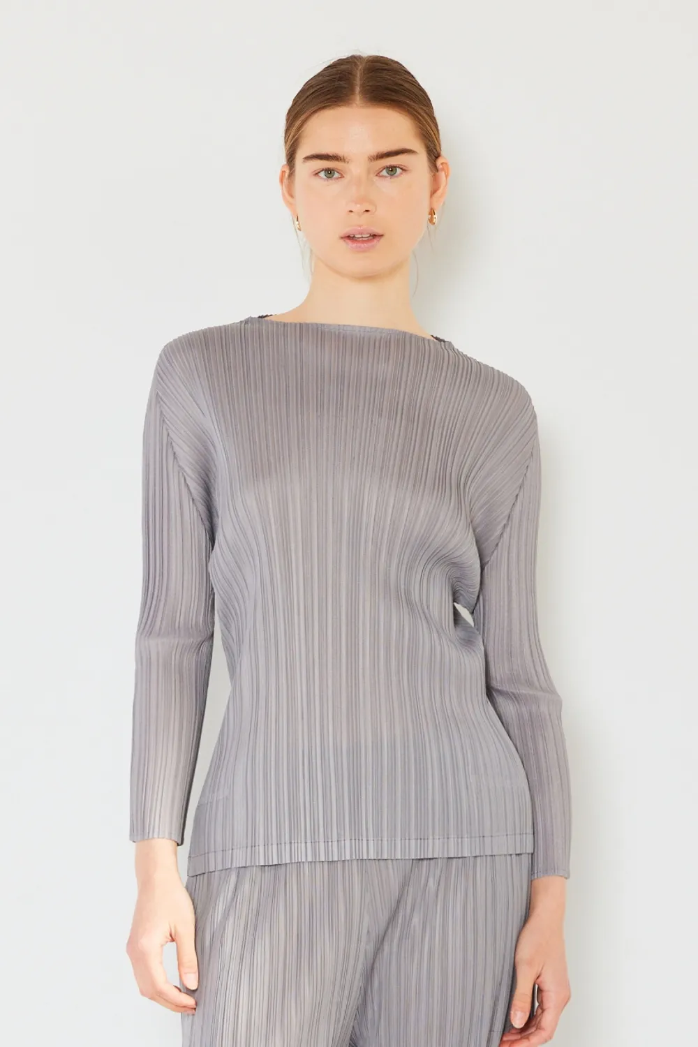 Pleated Long Sleeve Boatneck Top, image 2
