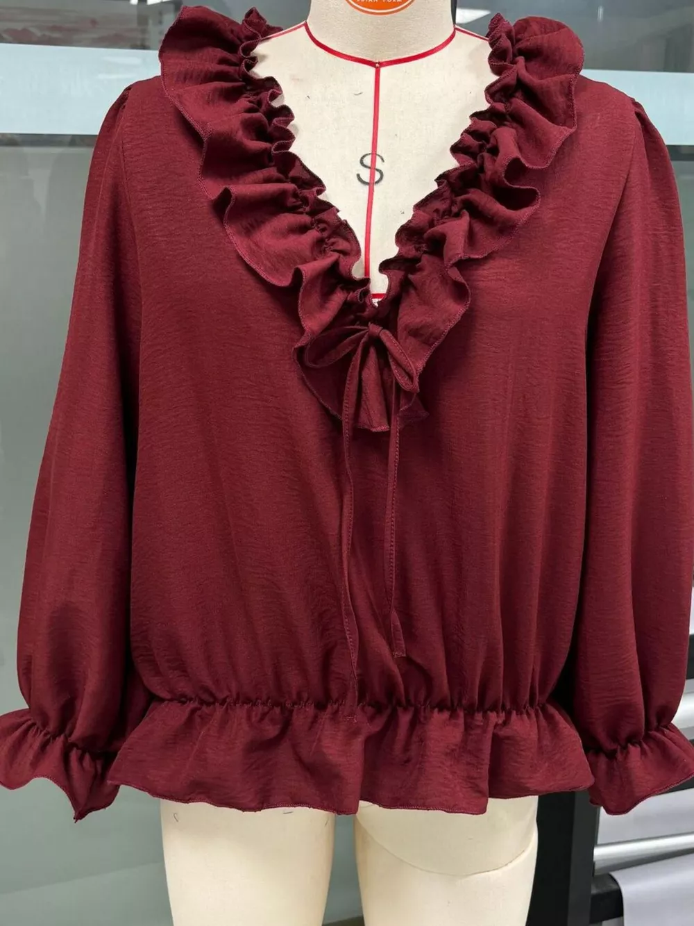 Ruffle V-Neck Long Sleeve Blouse, image 10