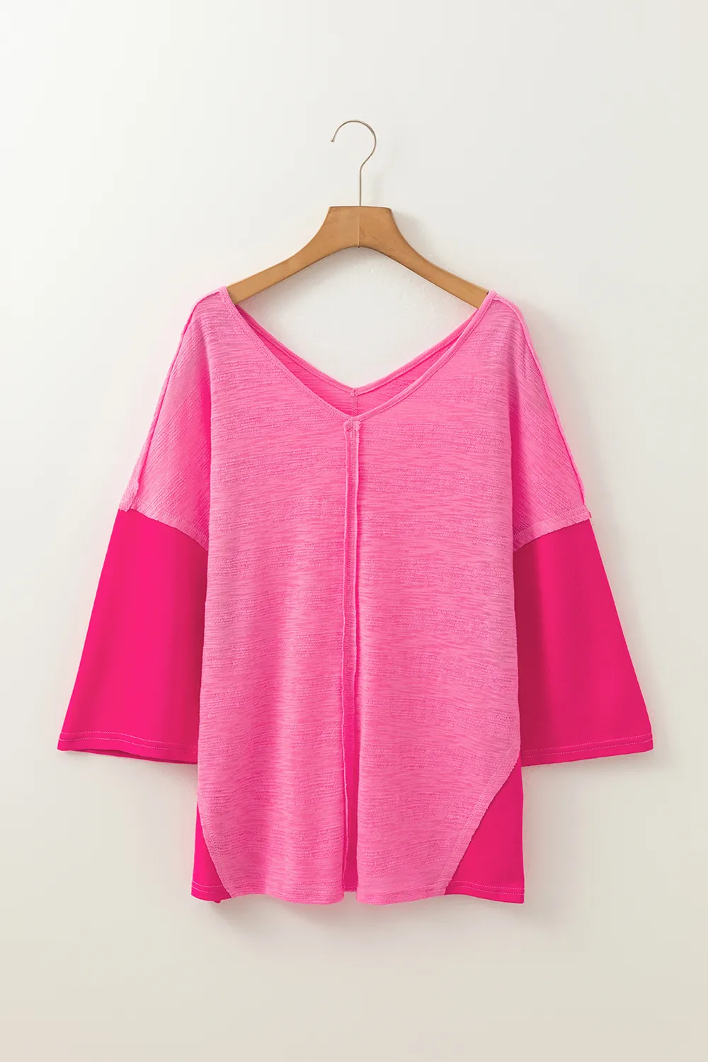 Exposed Seam V-Neck Three-Quarter Sleeve Blouse, image 2
