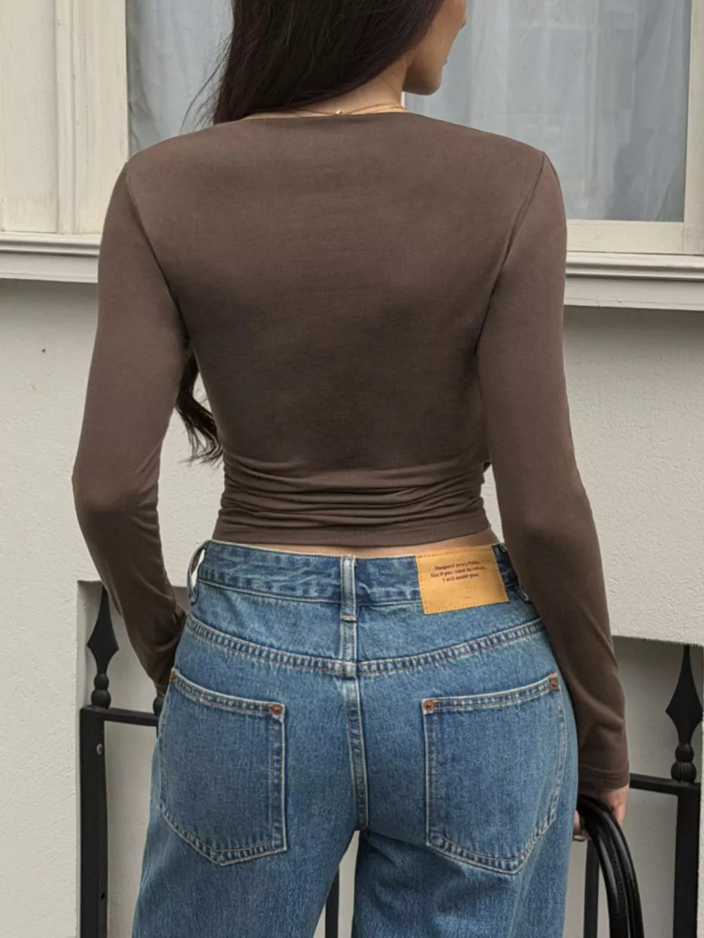 Slim-Fit Ruched Long Sleeve T-Shirt, image 5