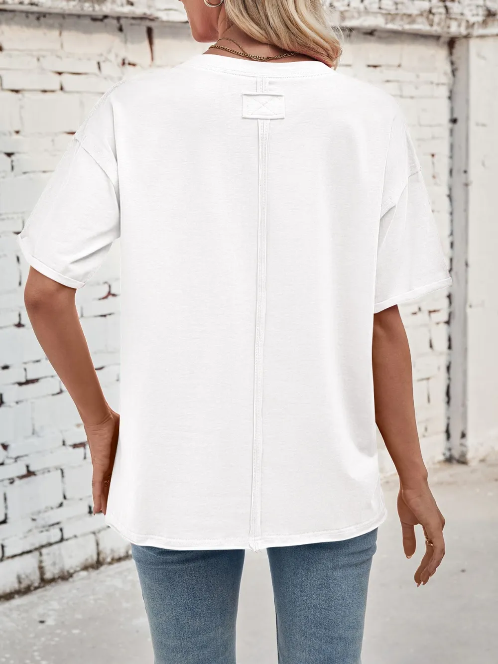 Exposed Seam Round Neck Half Sleeve T-Shirt, image 19