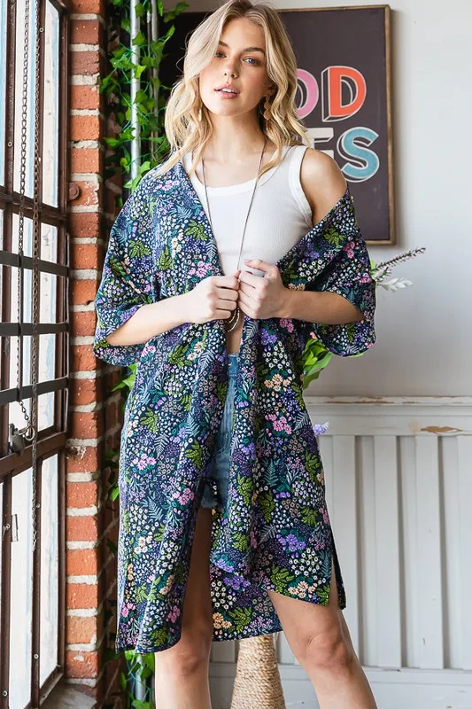 Full Size Half Sleeve Floral Open Cardigan Plus Size, image 2