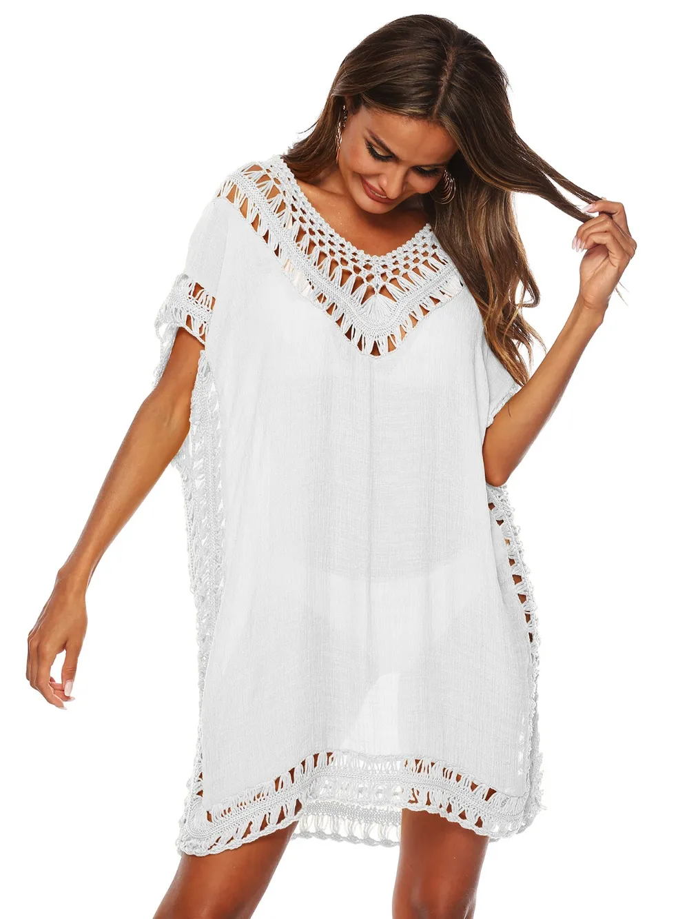 Bohemian Crochet Trim Beach Cover Up Dress, image 9