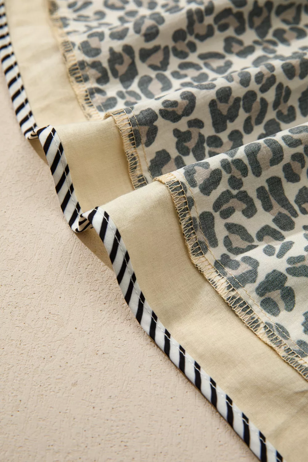 Leopard Print Striped Color Block Trim V Neck Bracelet Sleeve Mini Dress, image 12