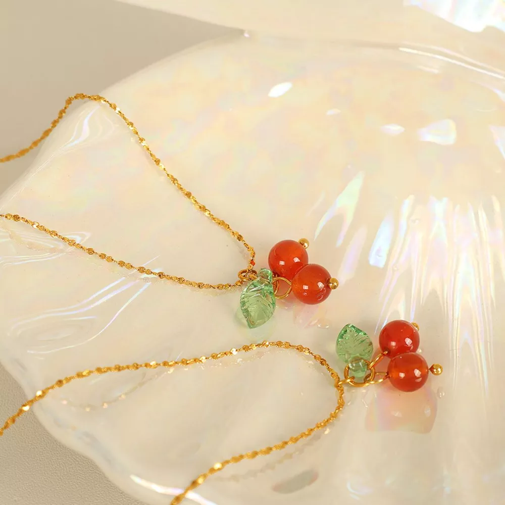 Agate Cherry Pendant Necklace, image 8