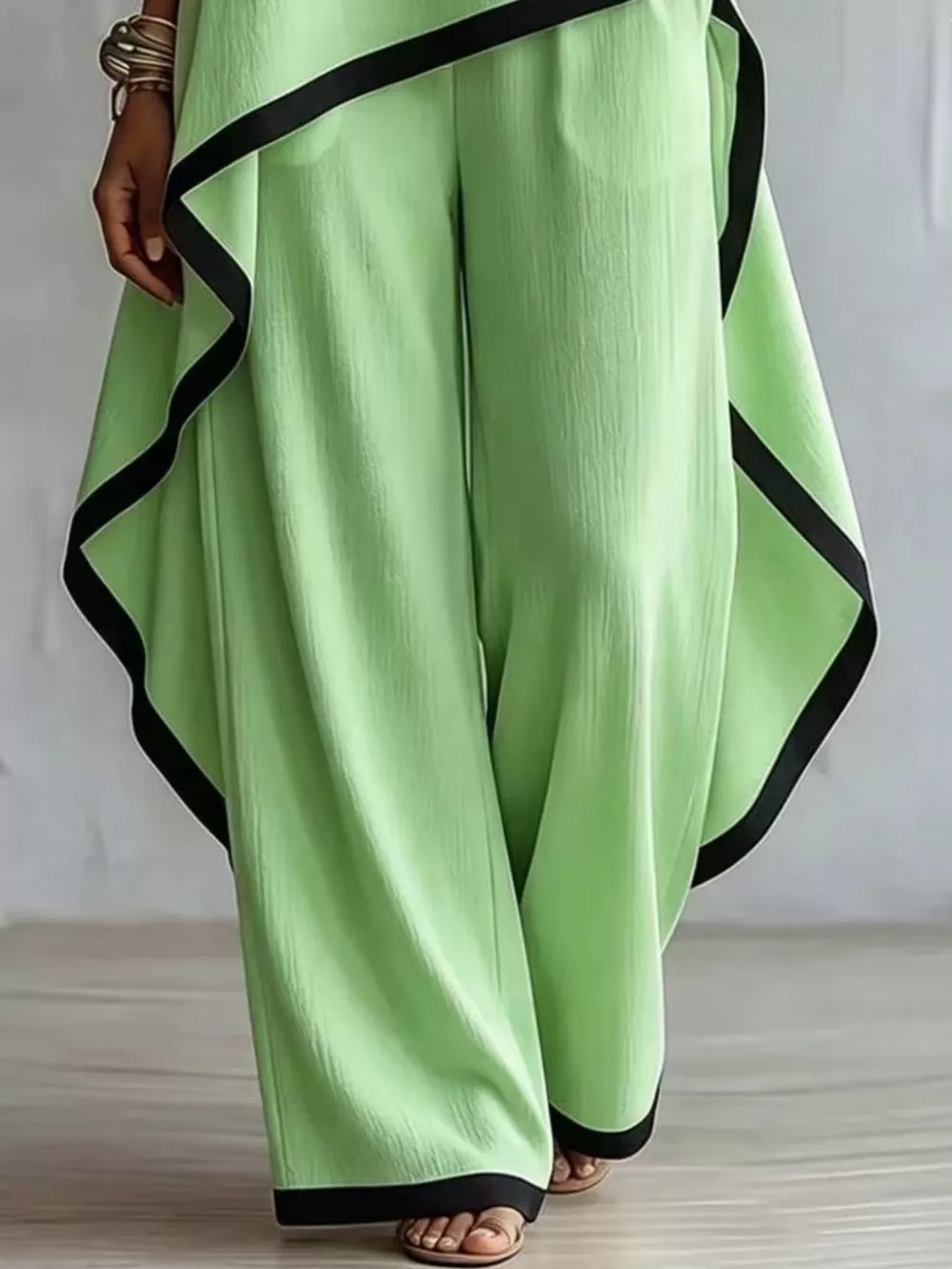 Full Size Contrast Trim High-Low Top and Pants Set Plus Size, image 9
