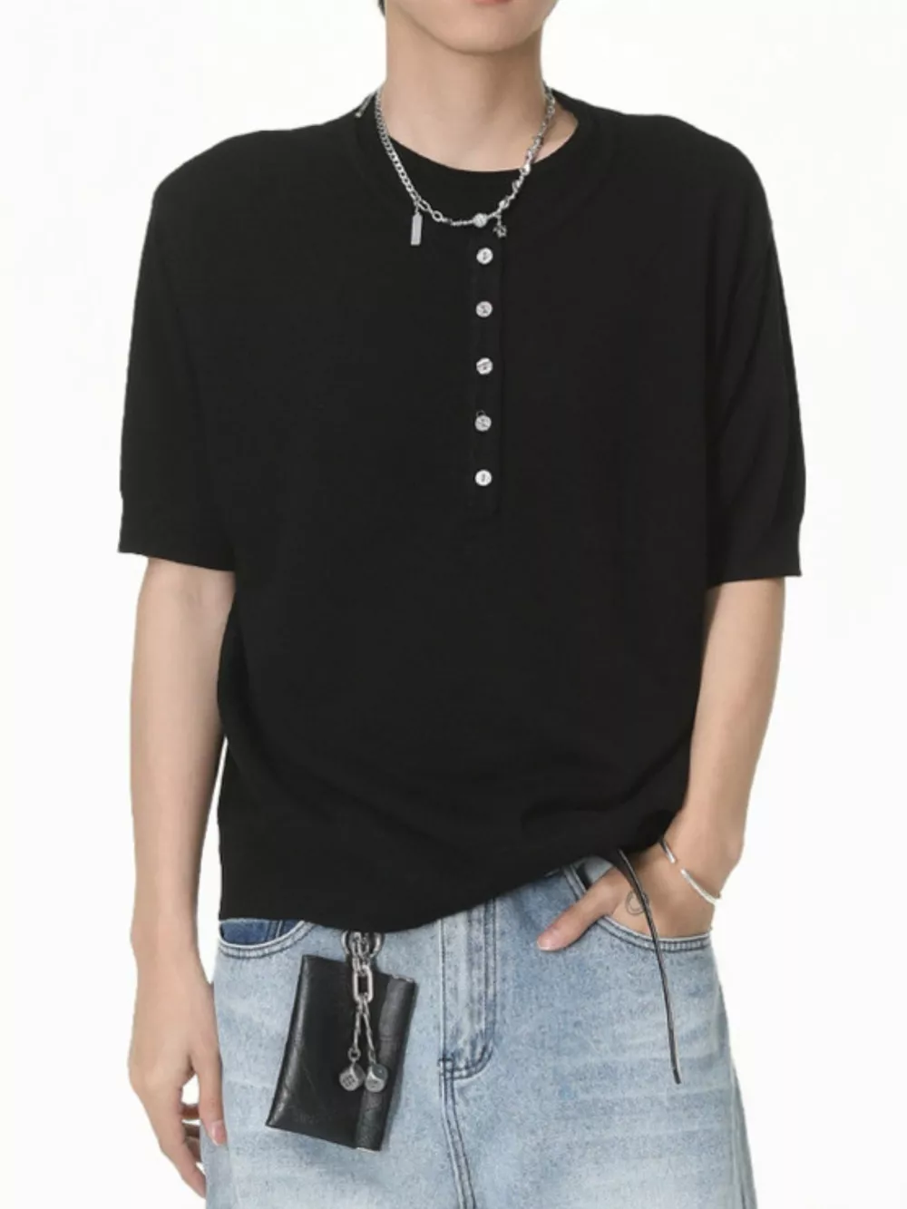 Men's Henley T-Shirt with Button Detail, image 6