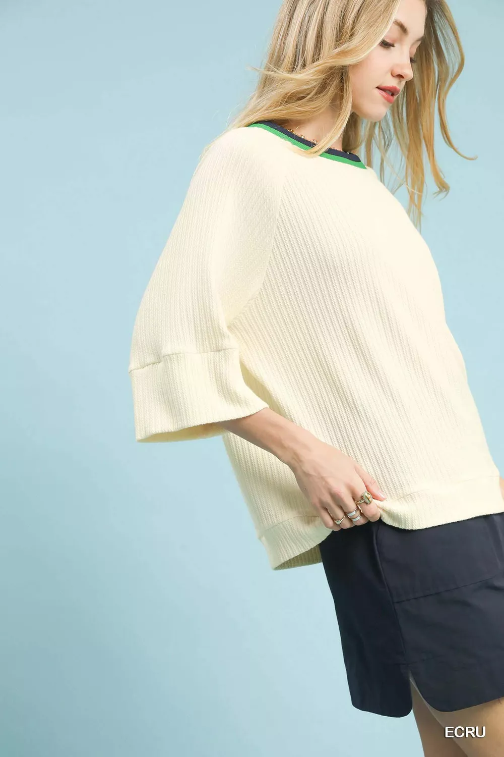 Ribbed Knit Top with Contrast Trim, image 3