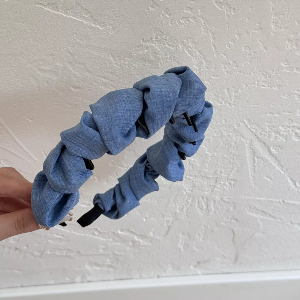 Denim Ruched Hair Headband, image 5