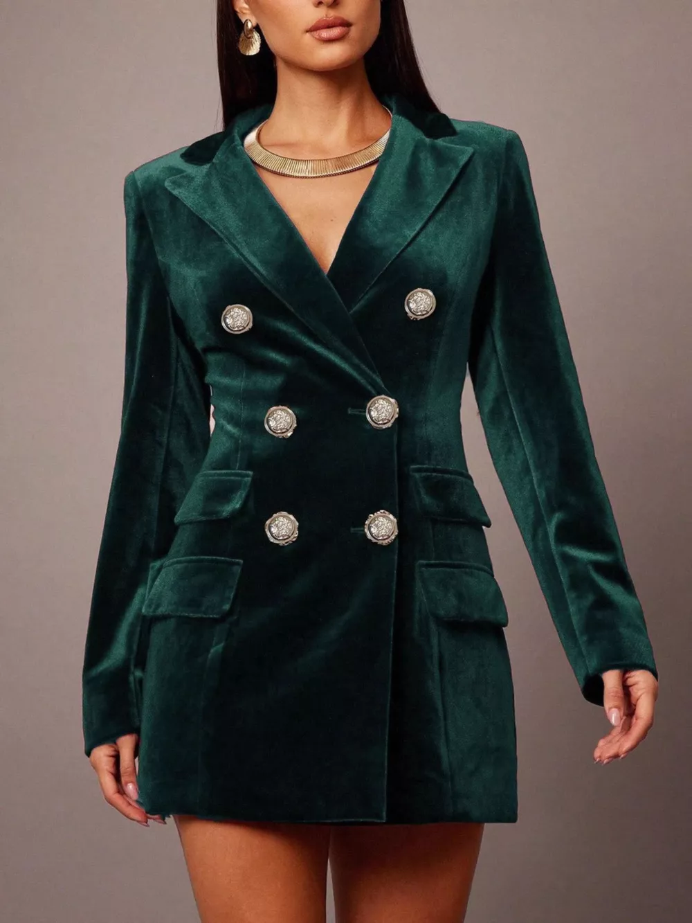 Velvet Double-Breasted Blazer Dress, image 3