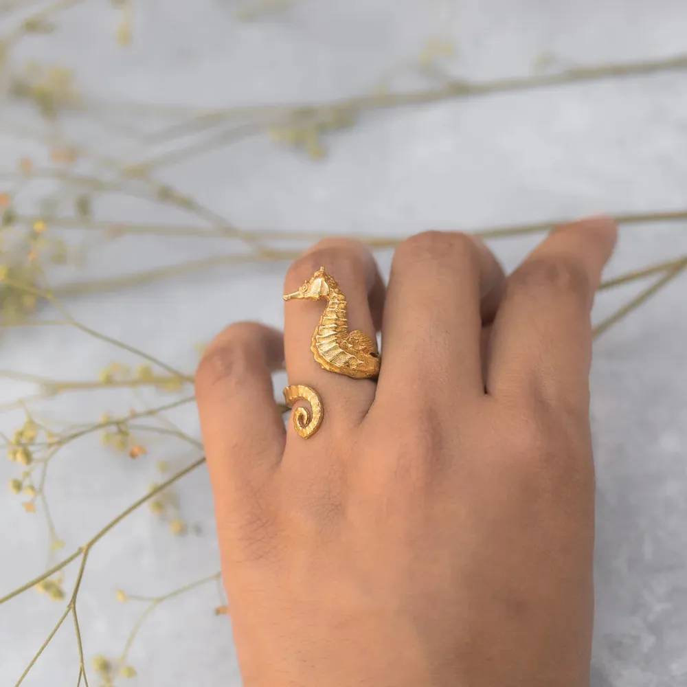 18K Gold-Plated Seahorse Wrap Adjustable Ring