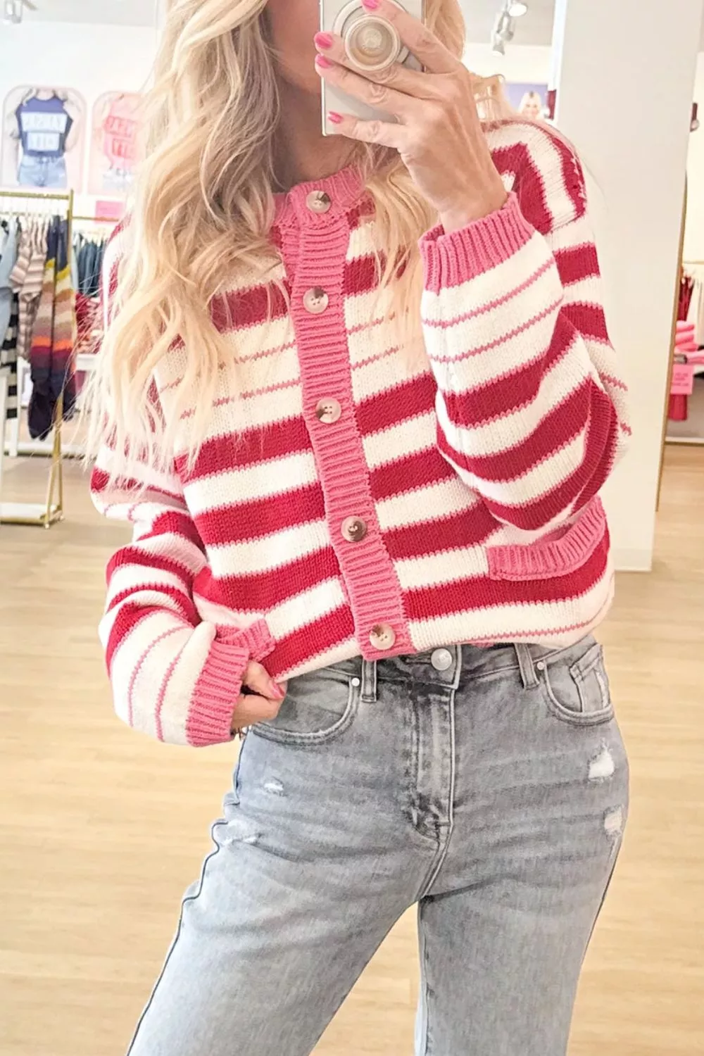 Stripe V Neck Long Sleeve Regular Fit Cardigan, image 4