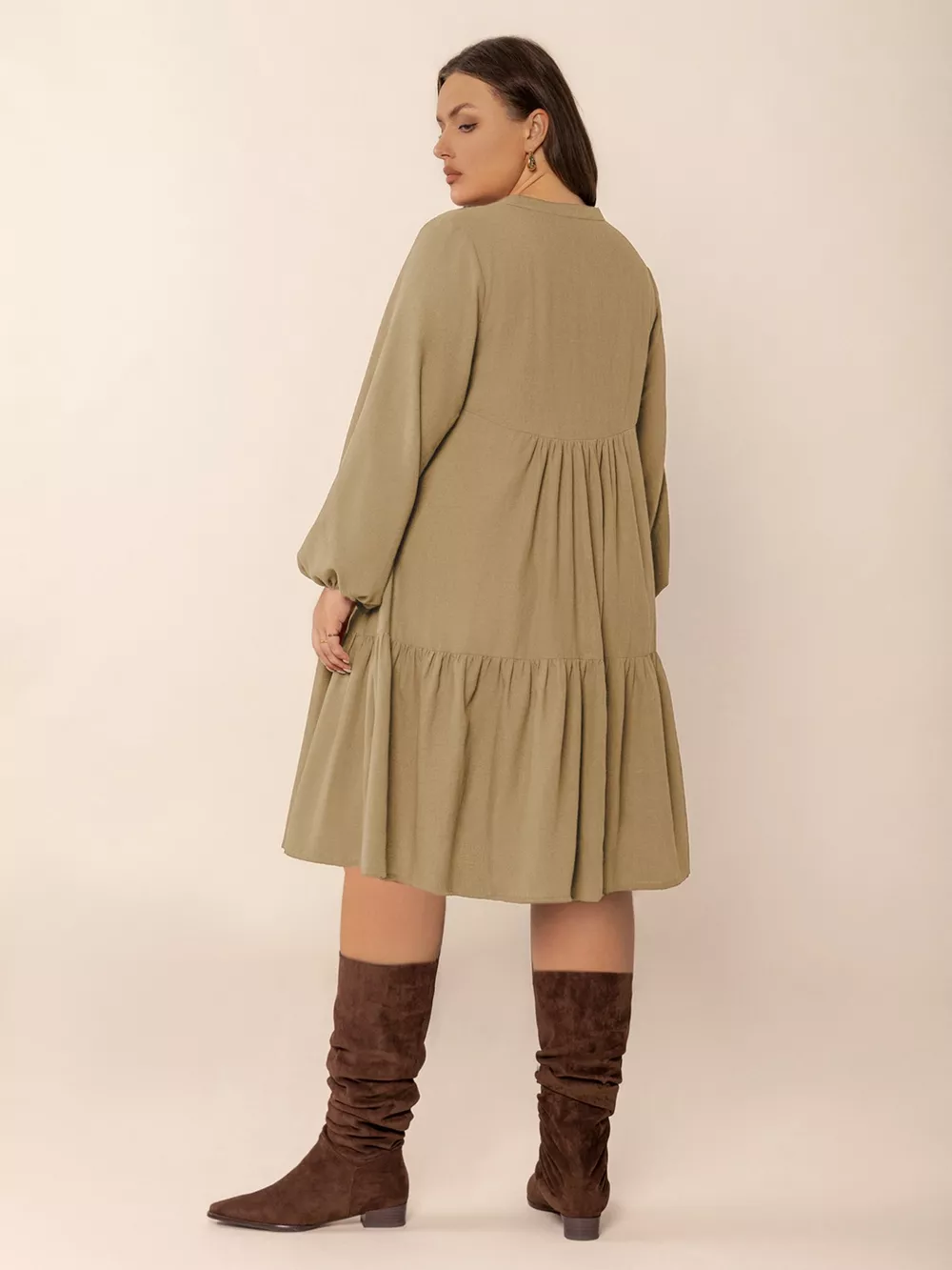 Plus Size Tie Neck Balloon Sleeve Dress, image 2