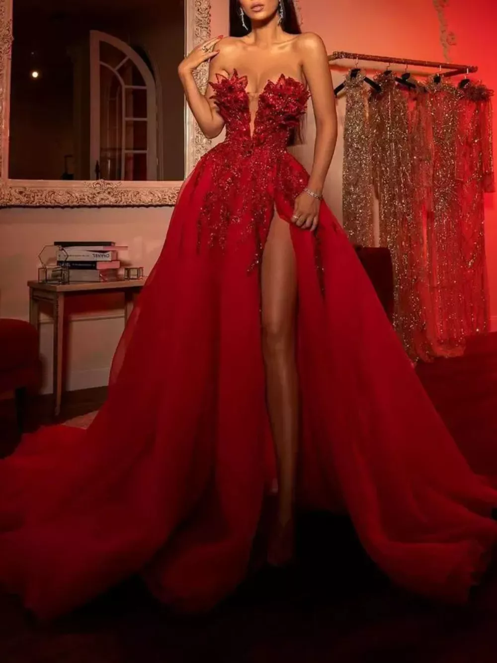 High-Slit Strapless Evening Gown, image 2
