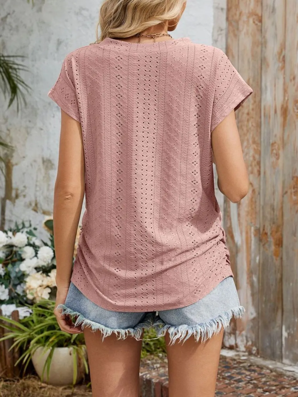 Eyelet V-Neck Short Sleeve Top, image 11