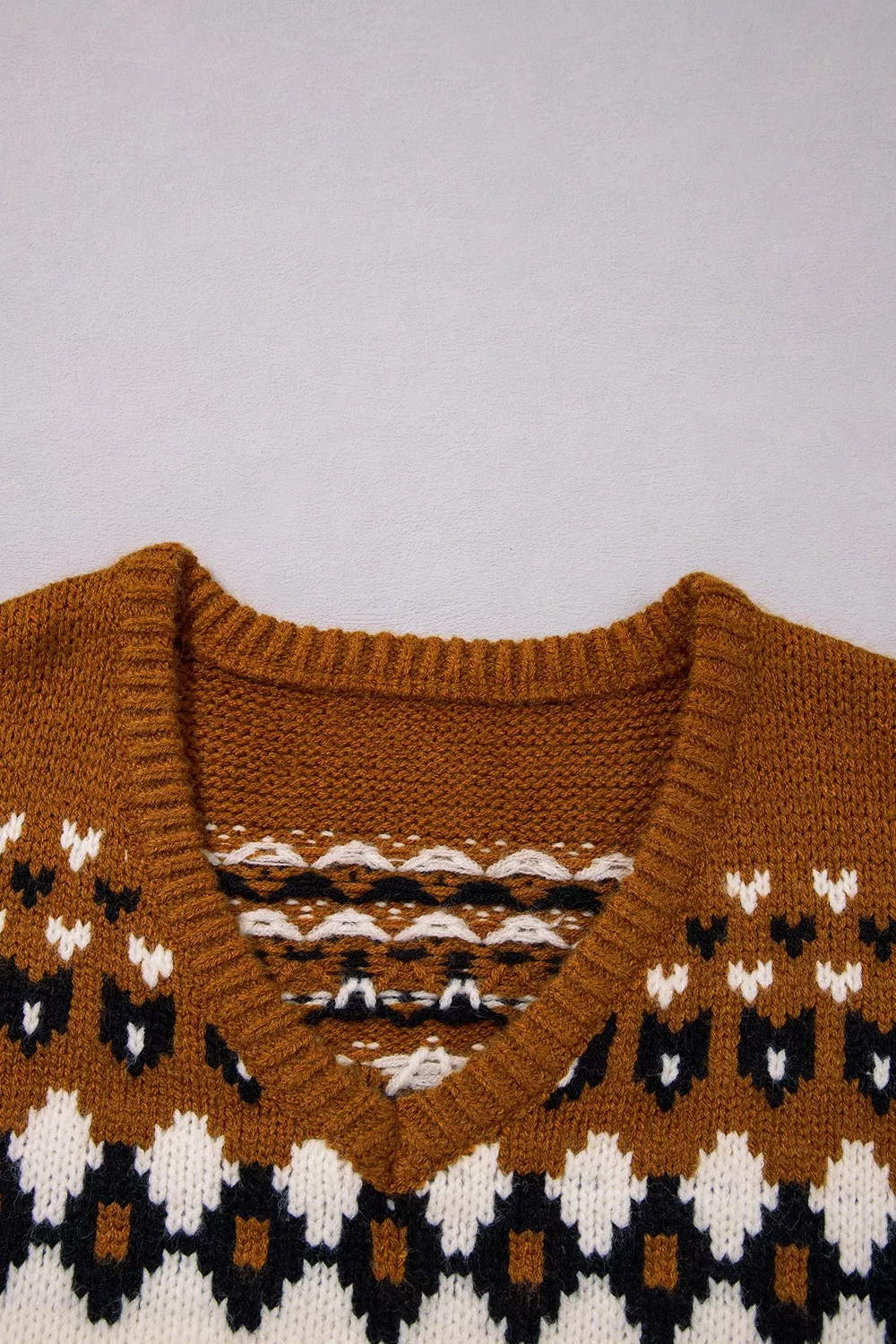 V Neck Short Sleeve Geometric Sweater, image 9