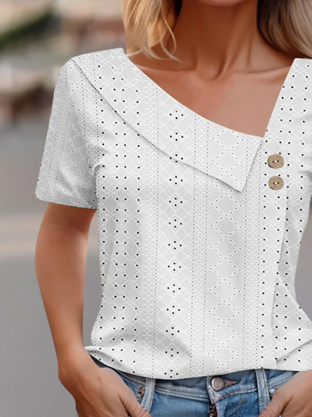 Eyelet Asymmetrical Short Sleeve T-Shirt, image 4