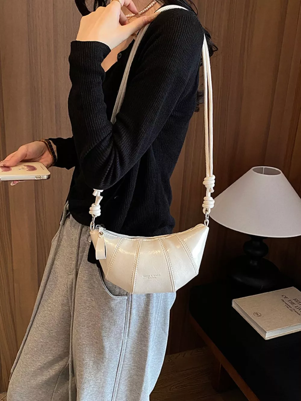 PU Leather Crescent Crossbody Bag, image 7