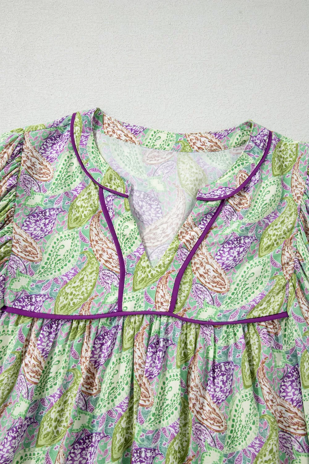 Paisley Print Half Puff Sleeve Blouse, image 3