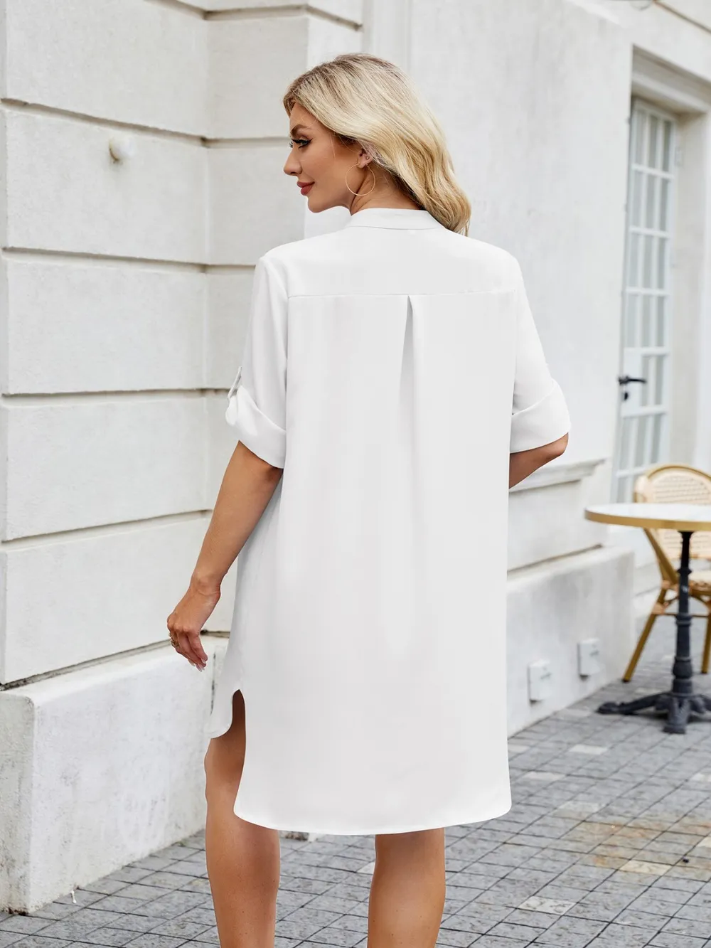 Notched Long Sleeve Mini Shirt Dress, image 18