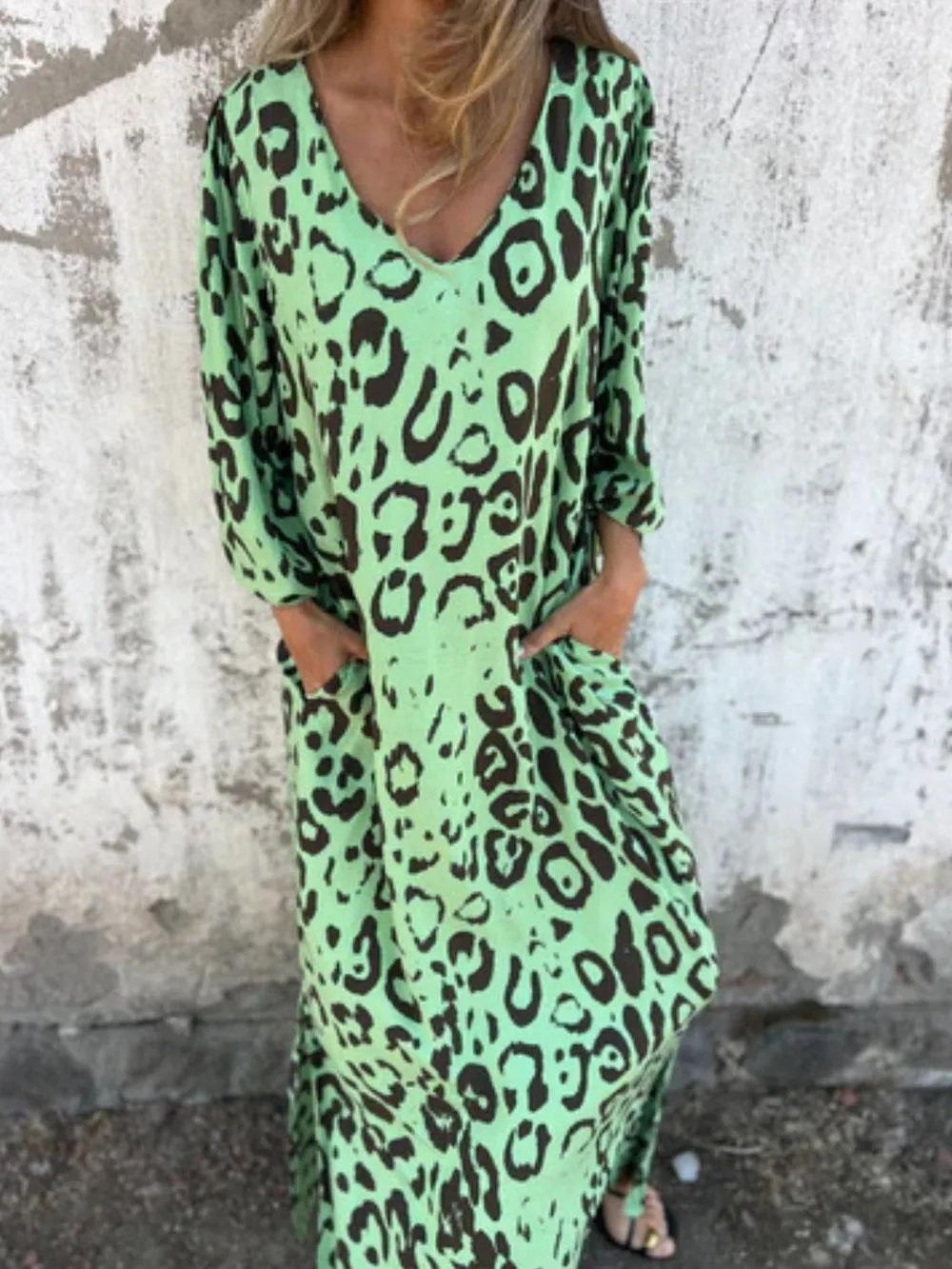 Full Size Printed V-Neck Dress with Pockets Plus Size, image 14