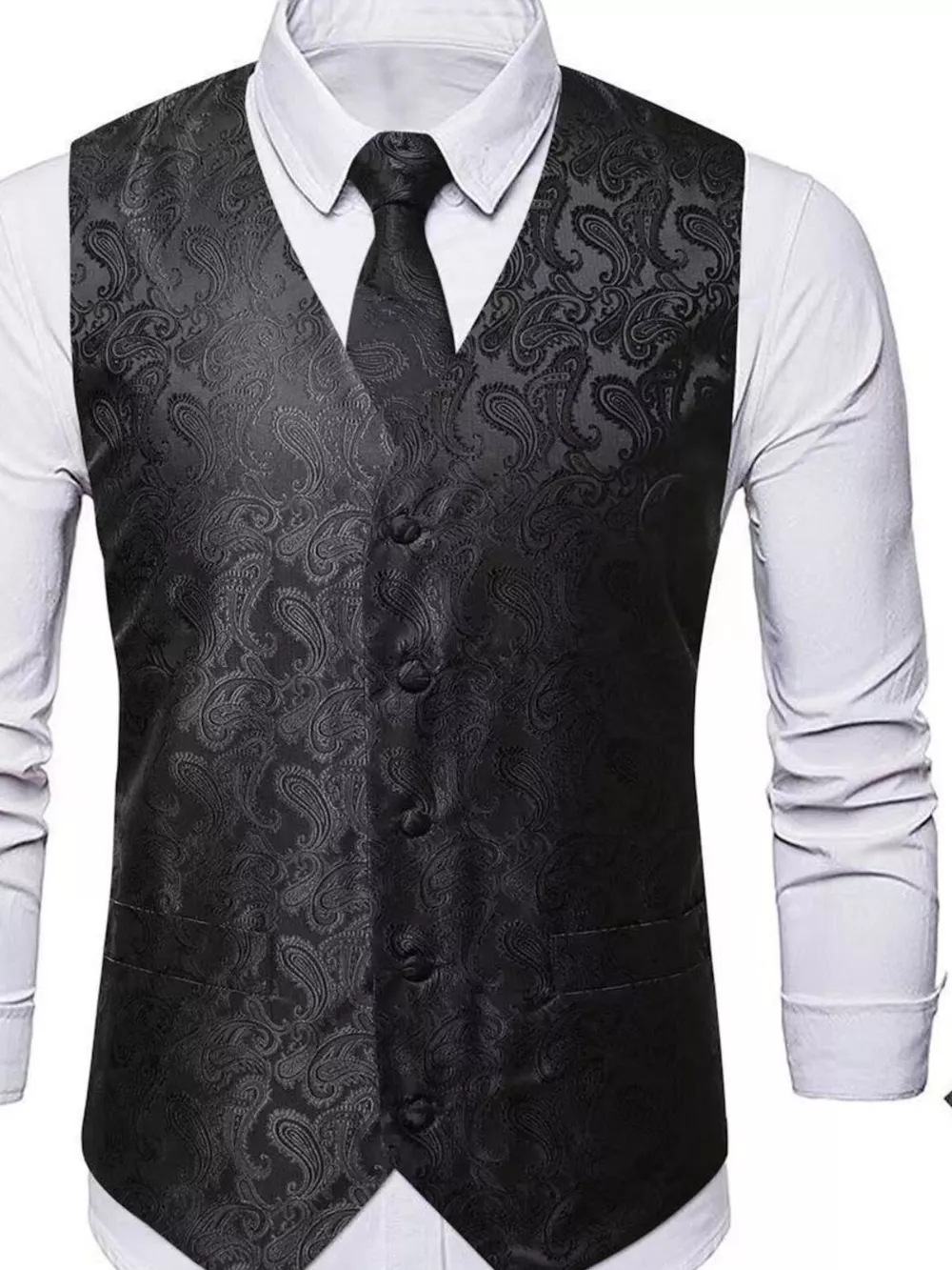 Men's Full Size Paisley Print Button Up Vest Plus Size, image 3