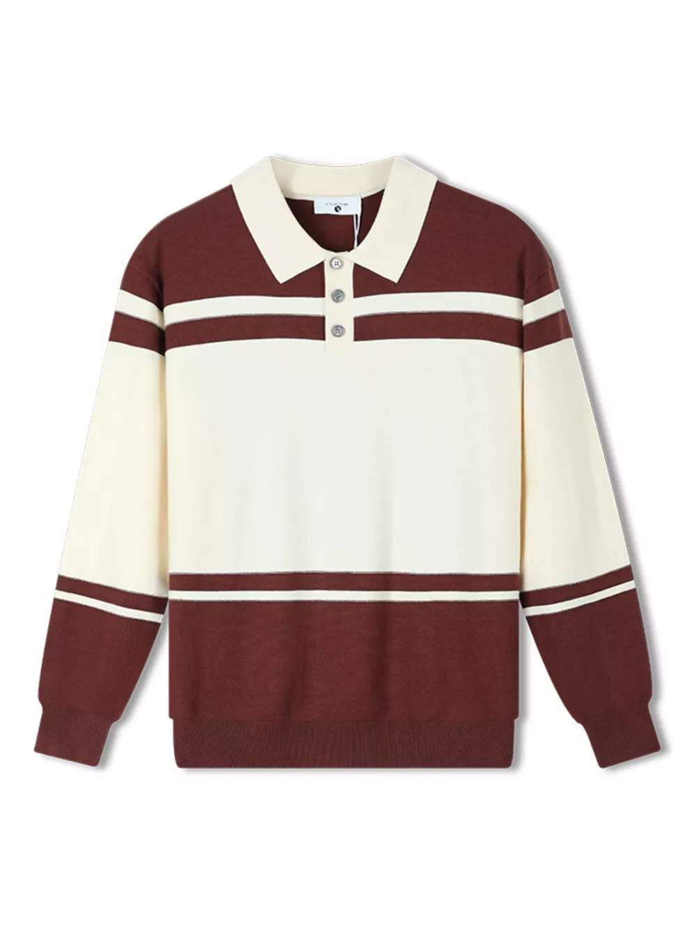 Men's Plus Size Color-Block Striped Polo Collar Sweater, image 3