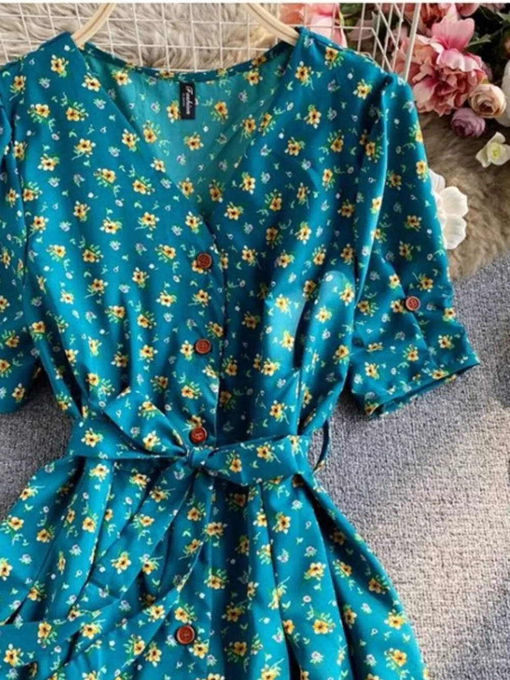 Floral Print V-Neck Midi Dress, image 18