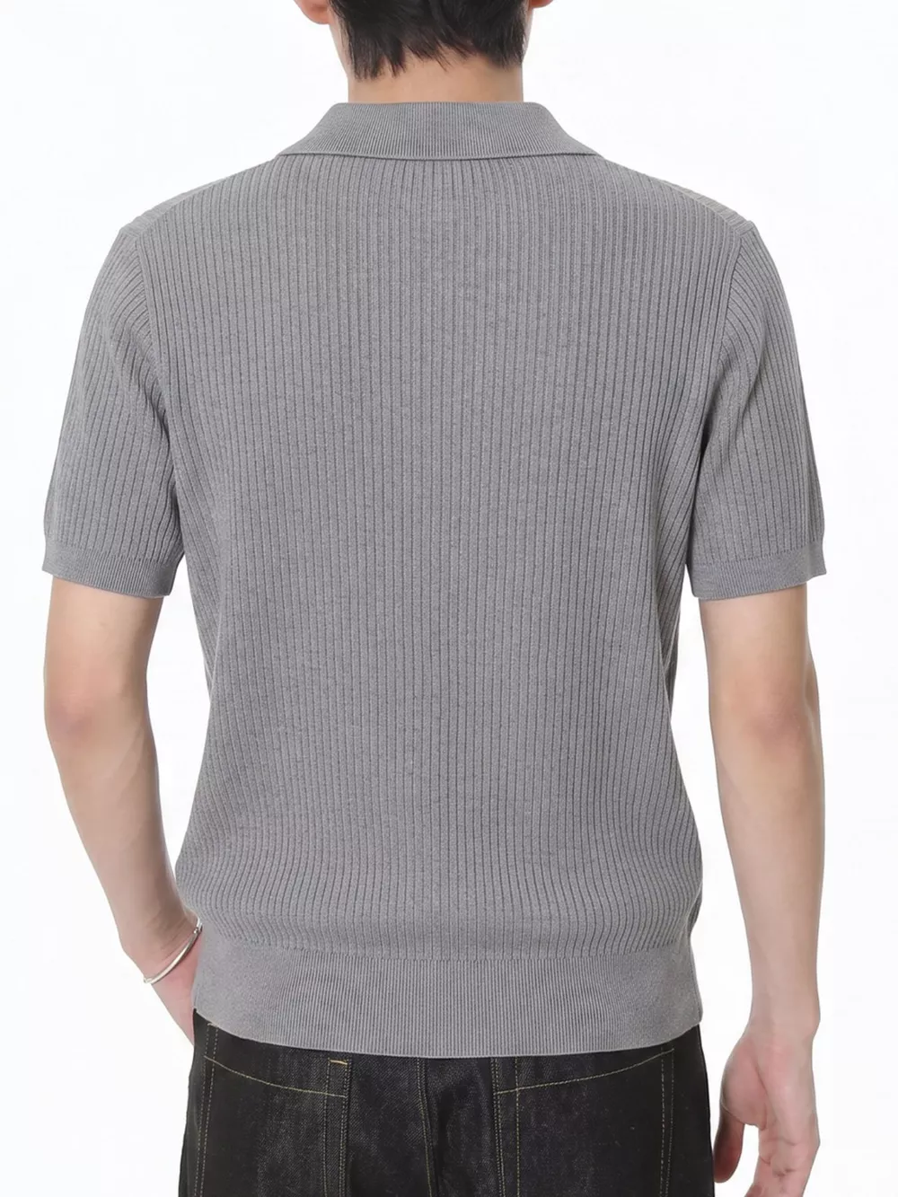 Men's Ribbed Knit Polo Collar Top, image 8
