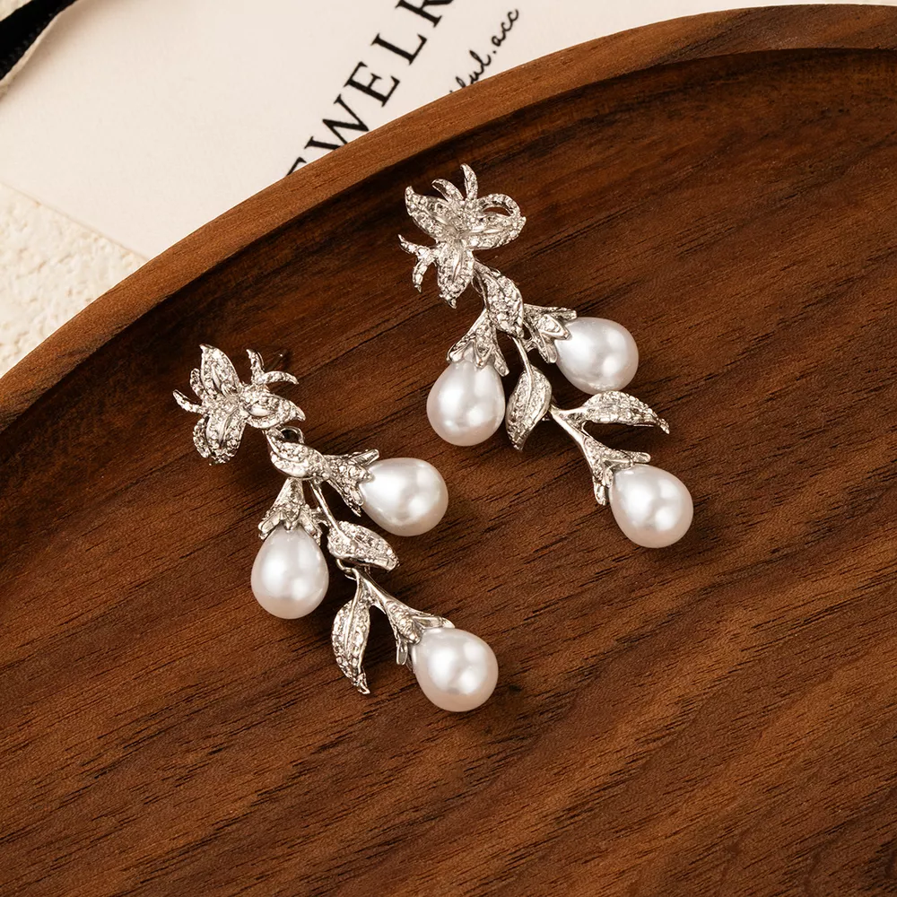 Flower Synthetic Pearl Branch Earrings, image 3