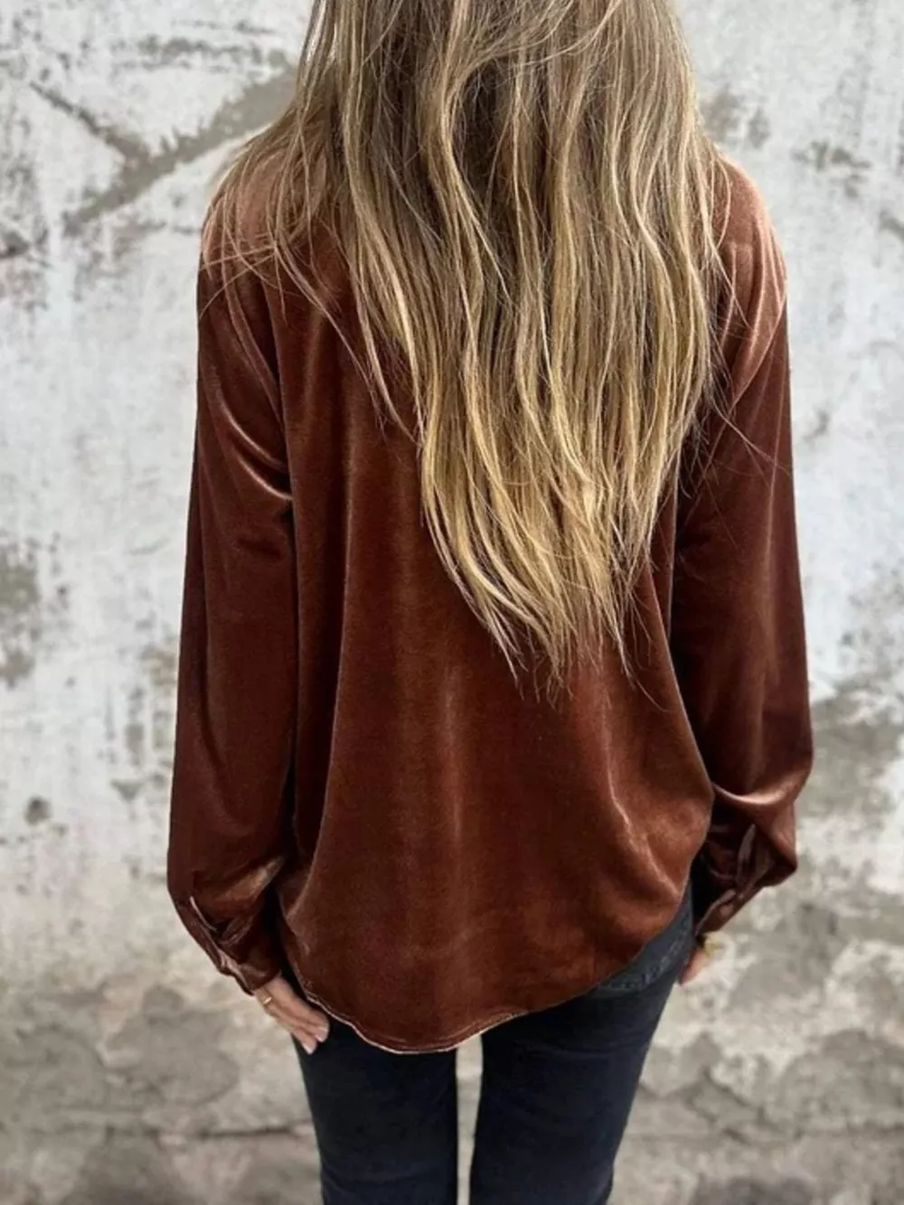 Full Size Velvet Button-Up Long Sleeve Shirt Plus Size, image 4