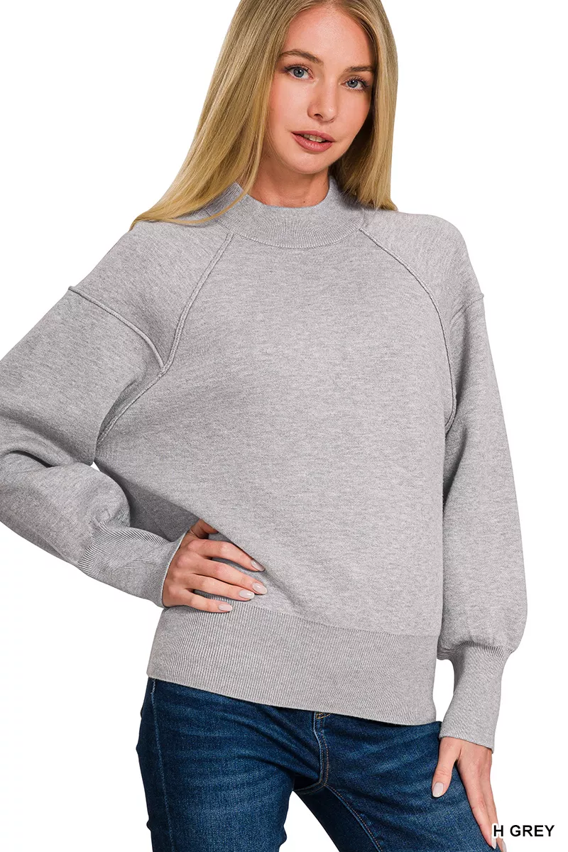 Viscose Mock Neck Exposed Seam Sweater