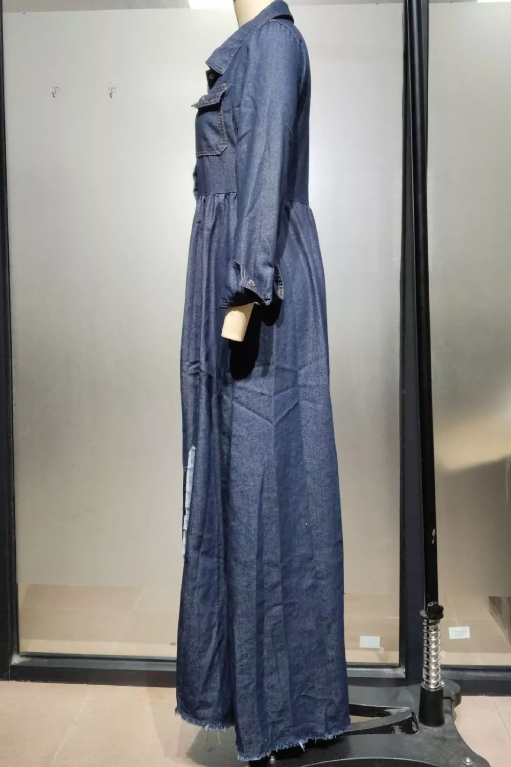 Raw Hem Long-Sleeve Denim Maxi Dress, image 6