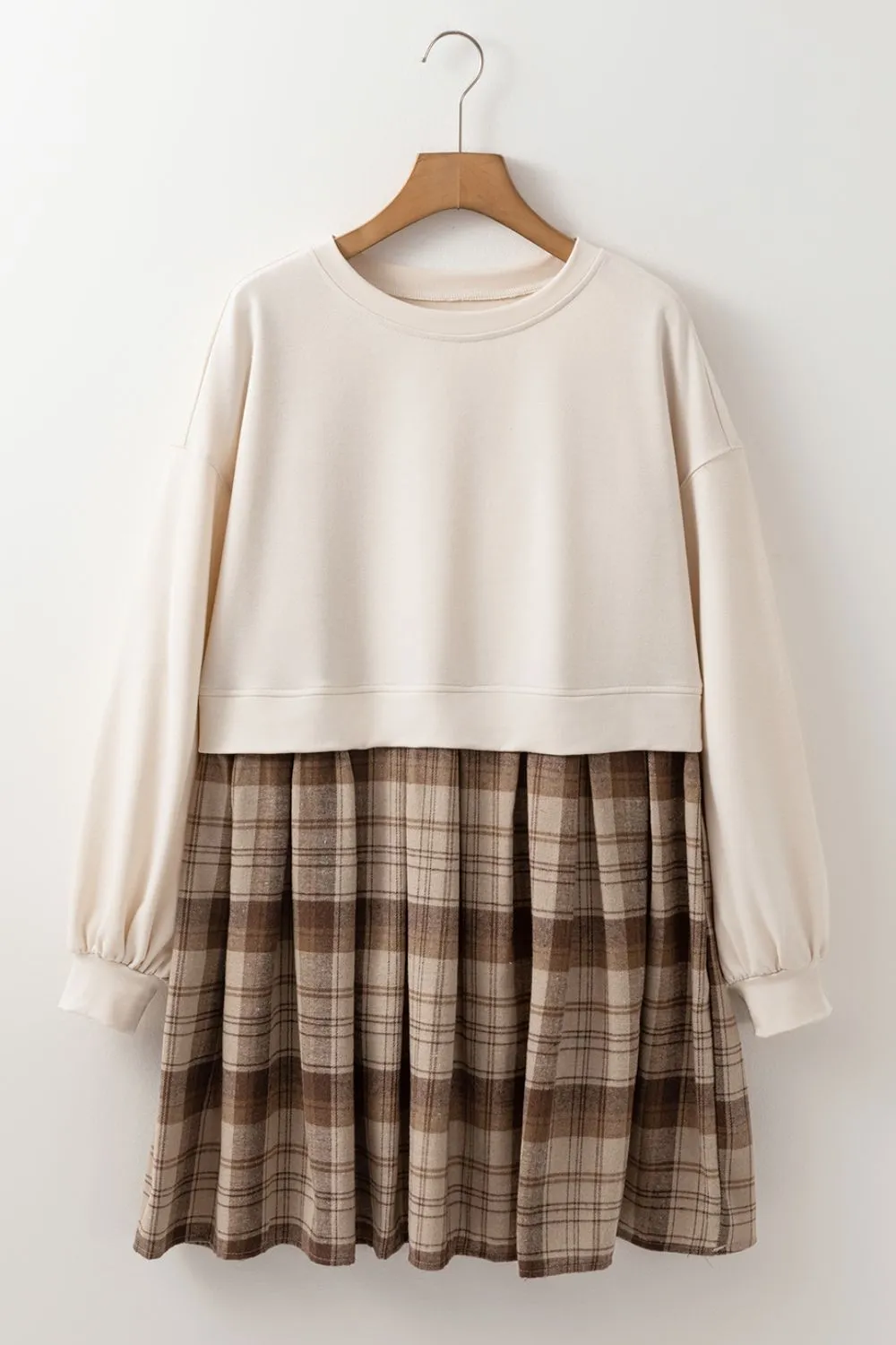 Plaid Round Neck Long Sleeve Mini Dress, image 5