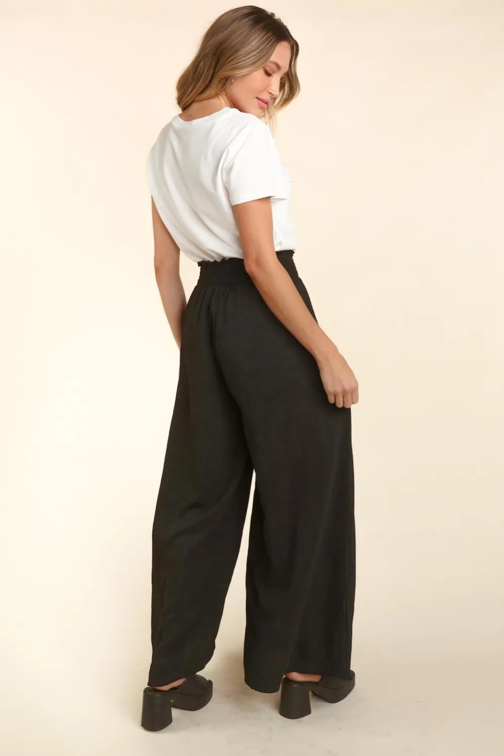 Elastic Waist Wide Leg Pants with Pockets, image 2