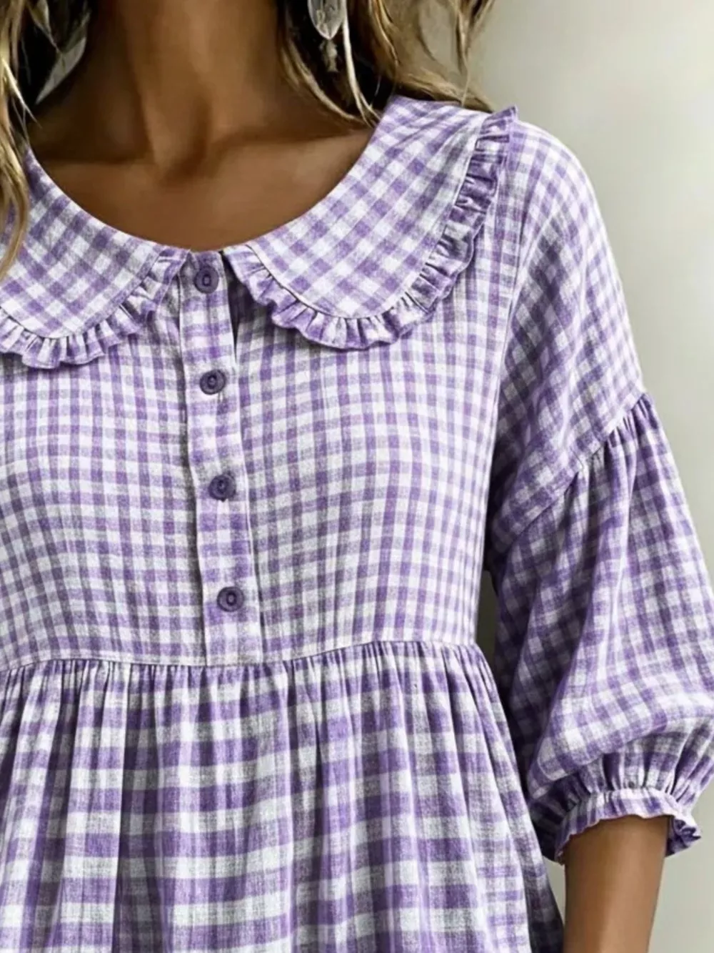 Full Size Gingham Peter Pan Collar Blouse Plus Size, image 4