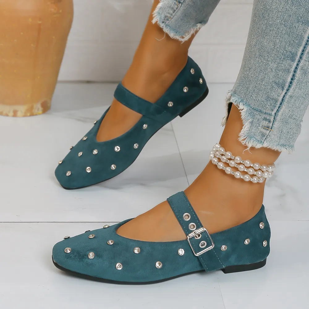 Rhinestone Buckle Flat Mary Jane Loafers, image 2