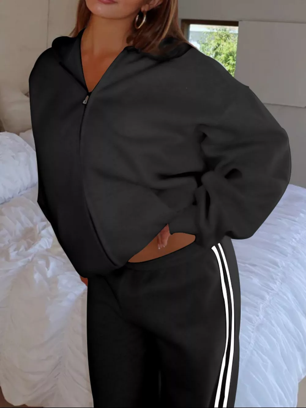 Zip Up Hoodie and Striped Pants Set, image 2