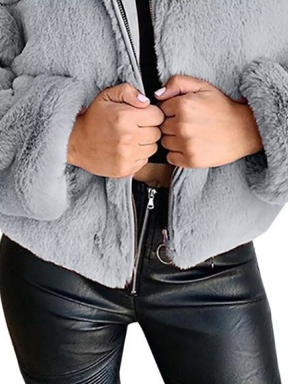 Full Size Faux Fur Cropped Zip-Up Jacket Plus Size, image 17