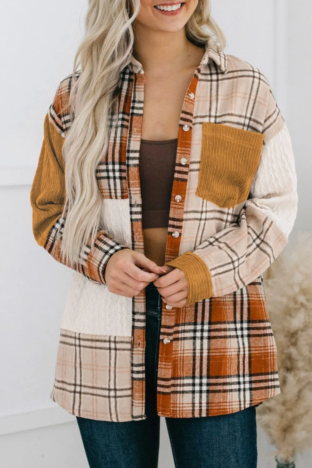 Plaid Button Up Long Sleeve Shacket, image 5