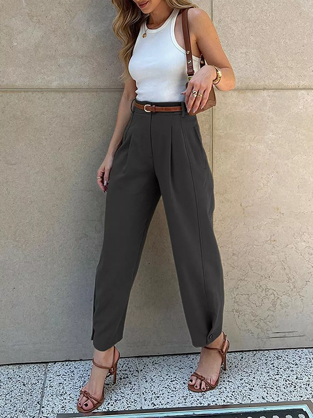 High-Waisted Pleated Pants, image 2